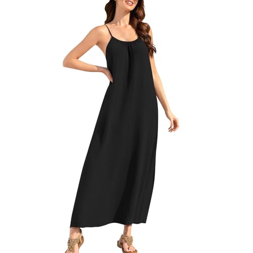 Robe D'Été Caraco Dos Nu Sans Manches pour Femme Chic Robes Maxi pour La Plage Boheme Robe Casual Longue et Fluide à Bretelles Spaghetti Dress Ample...
