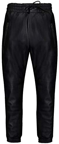 Men's Real Leather Trousers Black Nappa Sweat Track Pant Zip Jogging Bottom Sport 36
