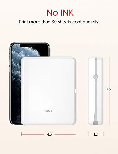 Victure 3x3” Portable Photo Printer, Bluetooth Connection, Rechargeable, Including 10 Pieces of Photo Paper, Android/iOS/Tablet Devices Compatible, no Ink, Wireless,4 Pass Technology - Thumbnail 6