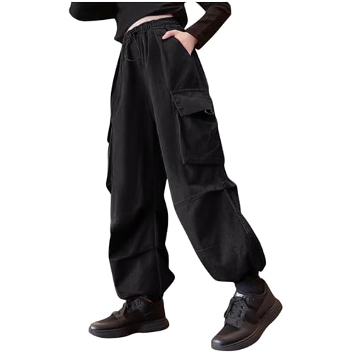 Beessbest Kids Cargo Pants Baggy Oversized High Waist Elastic Waistband Parachute Pants with 4 Pockets Youth 5-15Y