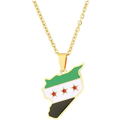 Nawwgy Stainless Steel Syria Map Pendant Necklaces for Women Men Map Charm Fashion Syrians Map Chain Jewelry Gold Silver Cover