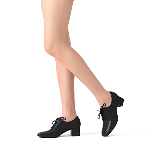 Dream Pairs Women's Sdpu2205W Closed Toe Lace-Up Chunky Pumps Low Block Square Toe Mid Heels Dress Classic Vintage Oxfords Shoes Black Pu 8 #TOP5