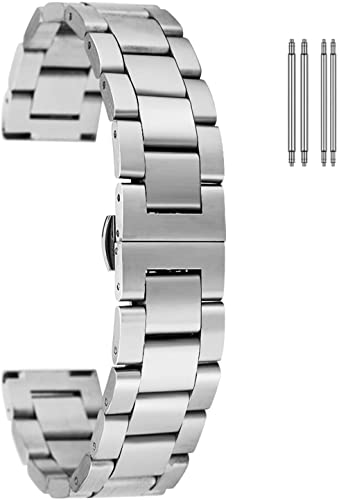 Bracelet de montre en métal réglable anti-irritation avec boucle papillon sécurisée 22mm