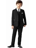 MAGE MALE Boys'5-Piece Suits Multiple Colour Tuxedo Formal Slim Fit Boys Suit Set with Suspenders and Adjustable Waist Black