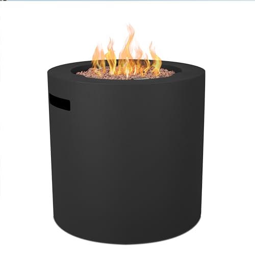 Real Flame Aegean 24' Round Propane Gas Fire Pit Table with Hidden Tank, 50,000 BTU, Powder-Coated Steel, Push-Button Ignition, Lava Rock, Storage Cover, Stainless Steel Burner with Lid - Black