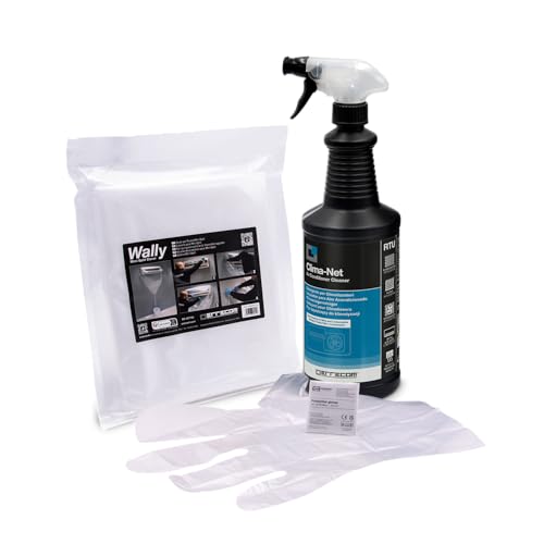 ERRECOM Kit Limpieza Aire Acondicionado: 1 Detergente Clima-Net para Aires Acondicionados, Filtros, Baterías Aletas, Unidades Externas 1 L, y 1 Wally Cover Protección Limpieza de Splits y Evaporadores