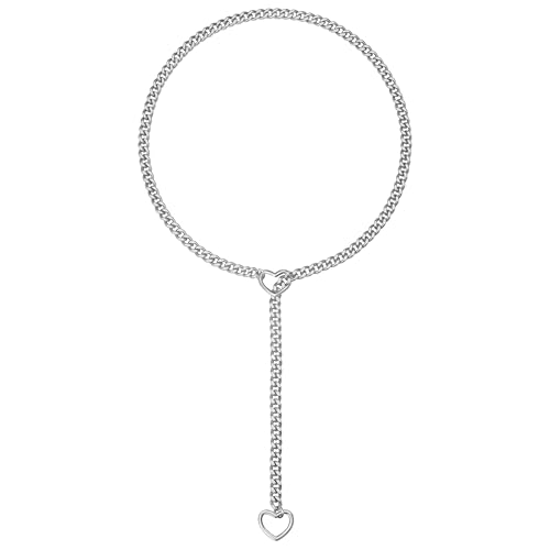Slip Chain Necklace for Women, Adjustable Heart O-Ring Collar Choker Stainless Steel Chain, Goth Jewelry Gift, Available in 25-34''