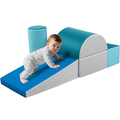 Wilwolfer Juego de 5 Bloques de Espuma para Niños: Cuero PU Bloques Psicomotricidad Infantil - Set de Escalada Suave Ligero para Interior Infantil Juego de Trepar y Gatear Regalo para Bebés(Moderno)