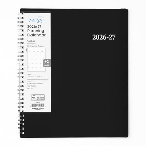 Blue Sky 2026-2027 Monthly Academic Year Planner Calendar July 2026 - June 2027 8 x 10 Monthly Layout Flexible Cover Wirebound Laminated Tabs Enterprise