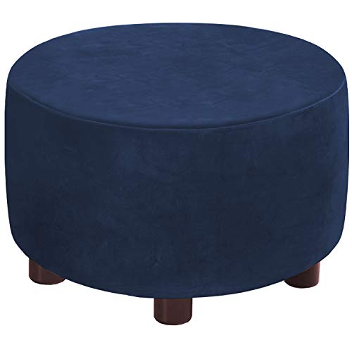 PrinceDeco Real Velvet Ottoman Slipcovers Ottoman Covers Round Ottoman Cover Folding Storage Stool Covers Stretch Velvet Furniture Protector Cover for Footrest Ottoman (Medium,Â Navy)