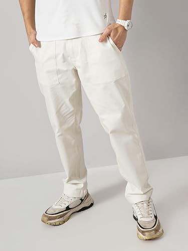Image of Celio Men Beige Solid Regular Fit Cotton Trendy Cargo Casual Trousers