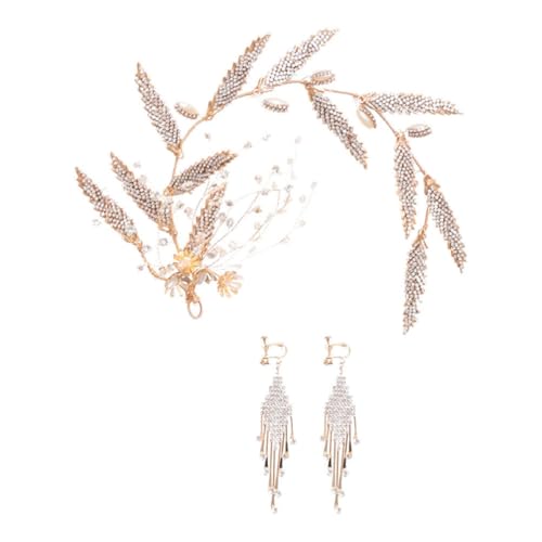 Conjunto de Diadema y Pendientes de Novia STOBAZA Dorados Accesorios Boda 3piezas