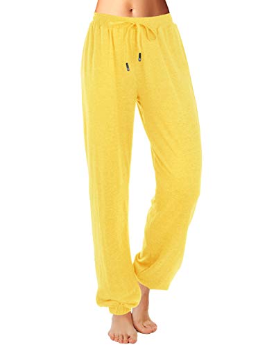 Maintain Vigour Women's High Waisted Sweatpants Drawstring Fit Jogger Yoga Baggy Casual Light Weight Pants with Pockets (Yellow,XX-Large)