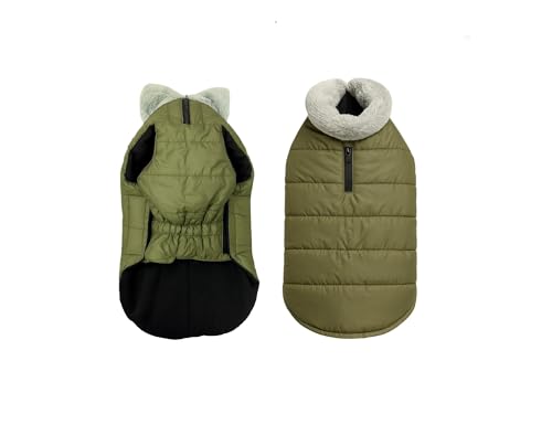 Image of The Pets Company Dog Winter Coat Jacket, Windproof, Waterproof, Light Weight, Washable, Ultra Warm Thick Fleece Lined Dog Vest for Cold Weather Protection, (Military Green, Large - 24 Inch)