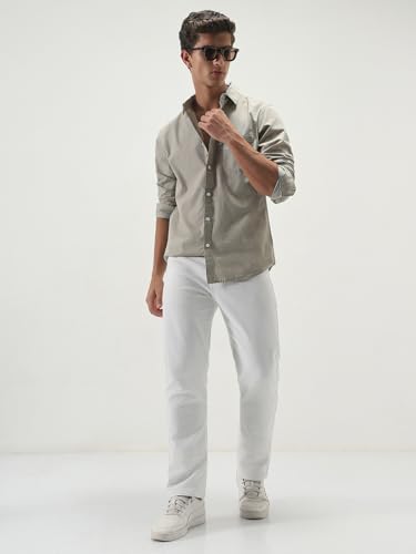 Image of Urbano Fashion Men's Cotton Full Sleeve Regular Fit Casual Solid Slub Shirt with Spread Collar