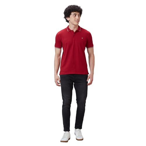 Image of Raymond Contemporary Fit Pure Cotton Solid Pattern Polo Neck Casual T-Shirt