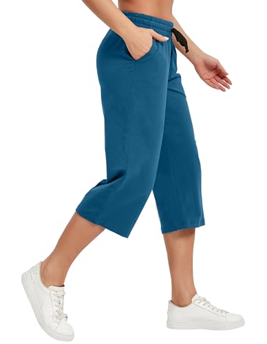 Image of SPECIALMAGIC Women Capri Pants Cotton Yoga Wide Leg Pajama Pants Capris Sweatpants Sports