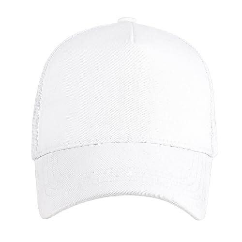 Image of Falari 5-Panel Mesh Baseball Cap, Trucker Hat, Structured Plain Design, Cotton, Adjustable Size