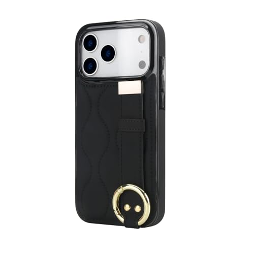 Coque iPhone 17 Pro Max anti-chute cuir noir rigide avec sangle
