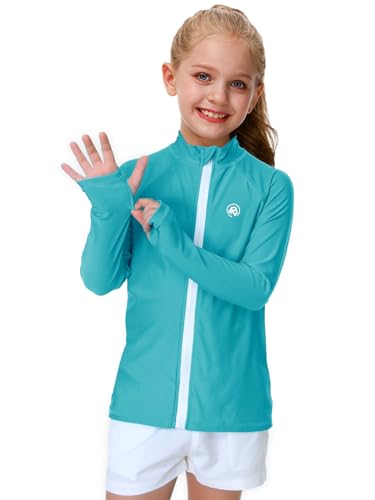 Image of AOBUTE Unisex Kids Zipper Rash Guard Boys UPF 50+ UV Protection Sun Shirt with Thumb Hole 3-12 Years
