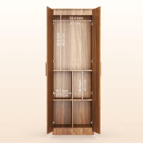 Image of COUCH CULTURE Astona Delight 2 Door Engineered Wood Wardrobe | Wooden Almirah | Multipurpose Storage Organizer | White Wardrobe | 1 Hanger Stand - 3 Shelves, 1 Year Warranty