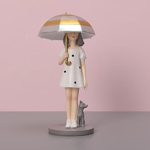 Lanehai Statue Home Décor Girl Holding Umbrella (White), Resin Sculpture Modern Style Figurine Decorations Art Ornaments for Living Room Desktop Cabinets Bookshelf Cover