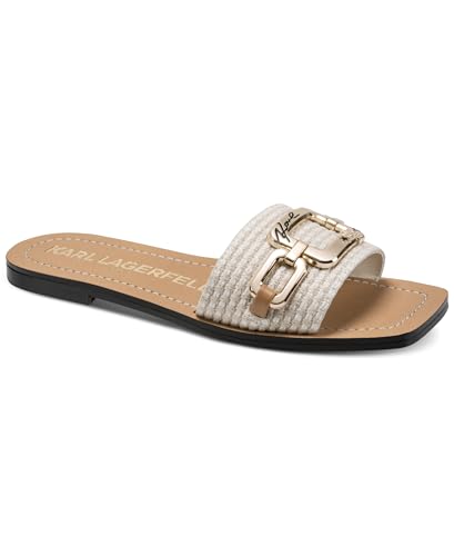 KARL LAGERFELD Paris Women's Marzella Flat Sandal with Chain Details, Cream, 7.5