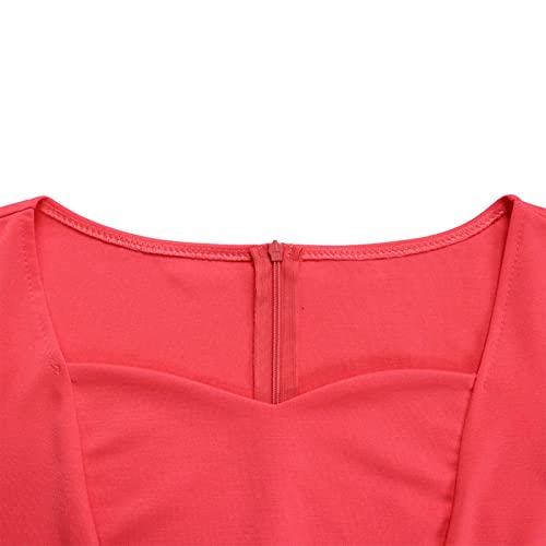 Women's Peplum Bodycon Dress Sexy Sweetheart Neck Short Sleeve Office Work Midi Pencil Dress Pink4