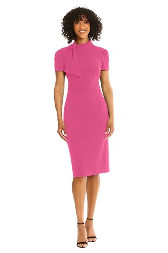 Image of Maggy London Womens Midi Short Sleeve Sheath with Neck Tie Career Office Work WearCocktail Dress