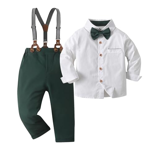 Image of Boarnseorl Baby Boys Pants Sets, Infant Long Sleeve Shirt + Pants + Bow Tie + Suspenders Outfits