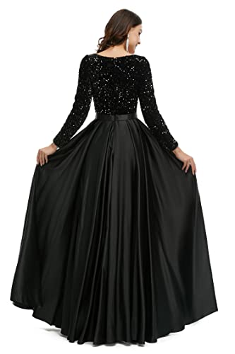 Datangep Long Sleeves A Line Evening Dress Black Bride Bridesmaid Dress Sequined Prom Gowns Formal Dress Us10 #TOP3