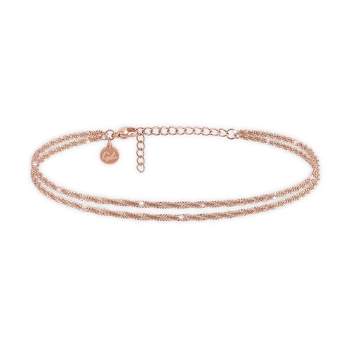GD GOOD.designs Fussketten für Frauen roségolden | Mehrreihiges Fußkettchen aus 316L Edelstahl in 18K Roségold - Wasserfest & Verstellbar (22-27 cm)
