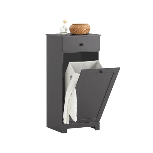 SoBuy Meuble Bas de Salle de Bain, Armoire Toilette avec 1 Tiroir et 1 Panier à Linge Pliable, Meuble de Rangement, Corbeille à Linge, Coffre à Linge, Porte...