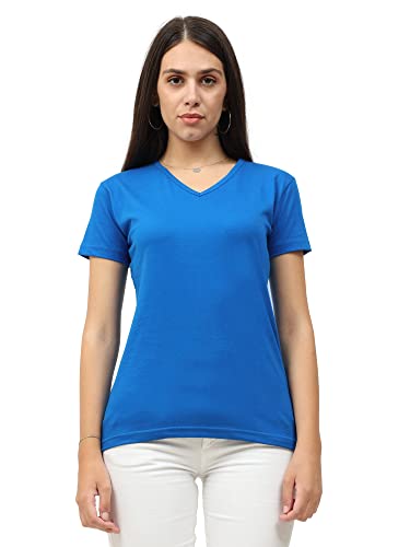 Image of FLEXIMAA Women's Cotton Plain V Neck Half Sleeve T-Shirt