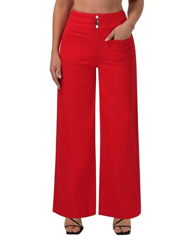 roswear Wide Leg Jeans Woman High Waist Stretchy Loose Denim Pants Red Small