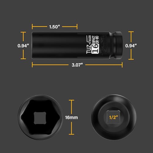 Image of 1 /2 Inch Drive 16mm Deep Metric Impact Socket,CR-MO,6 Point Radius Corner Design,Square Chamfered Opening,Axle Nut Impact Grade Socket for Easy Removal