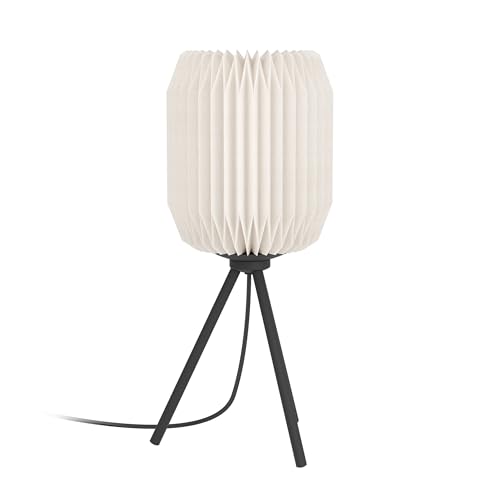 Eglo Lampe de table trépied Belgrave, lampe de chevet au design japonais, luminaire tripode à poser pour salon et chambre à coucher, métal noir et papier...