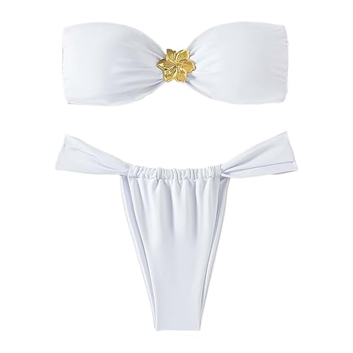 Kluantou Bikini de dos piezas para mujer, triángulo, juego de bikinis de tanga sexy, con cuello halter, trajes de baño push up con perlas, tanga ajustable, con cordones, traje de baño sin espalda sin