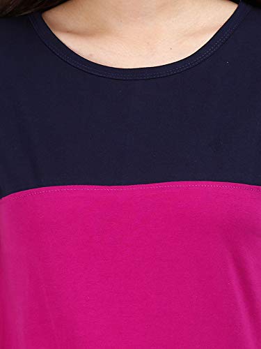 Image of FLEXIMAA Women's Cotton Round Neck Color Block Half Sleeve Long Top