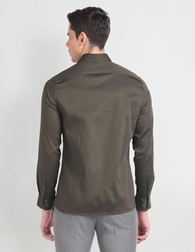 Image of Arrow Men Slim fit Cotton Solid Long Sleeves Cutaway Collar Shirt