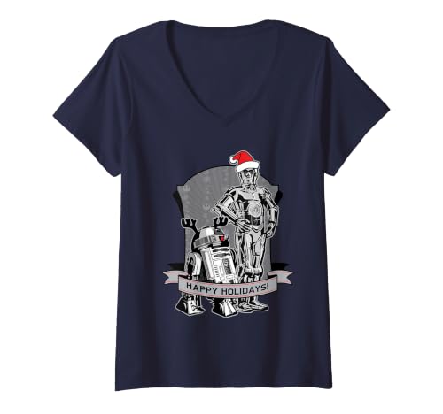 Image of Women's Star Wars Christmas Happy Holiday Droids V-Neck T-Shirt