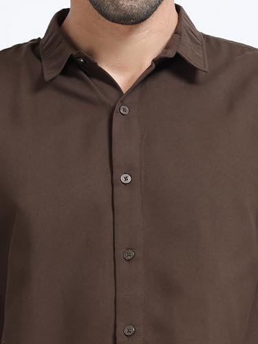 Image of Men's Solid Casual Shirt, Cotton Blend, Regular Fit, Spread Collar, Full Sleeve, Button Closure Perfect for Casual & Office Wear