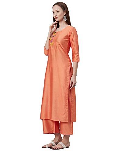 Image of INDO ERA Women's Cotton Blend; Organza & Rayon Kurta Palazzo With Dupatta Set