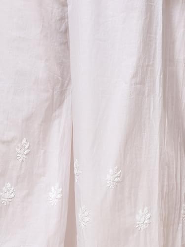 Image of POSHAK CHIKAN STUDIO Women's Hand Embroidered Lucknowi Chikankari Cotton Palazzo White