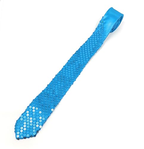 Cadoline Cravate fantaisie turquoise en polyester à paillettes pour homme 38 x 8 cm