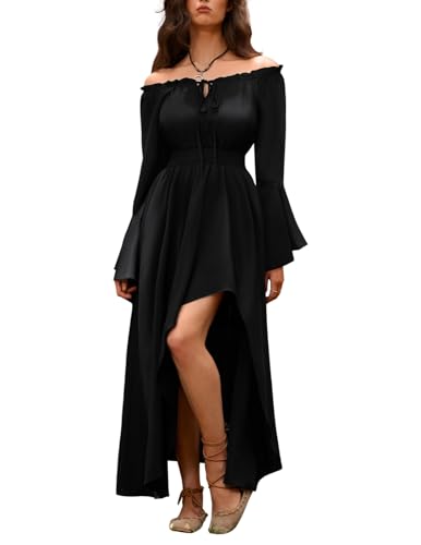 Scarlet Darkness Renaissance Dress for Women Off The Shoulder Bell Sleeve Flowy Gothic Dresses Black XL
