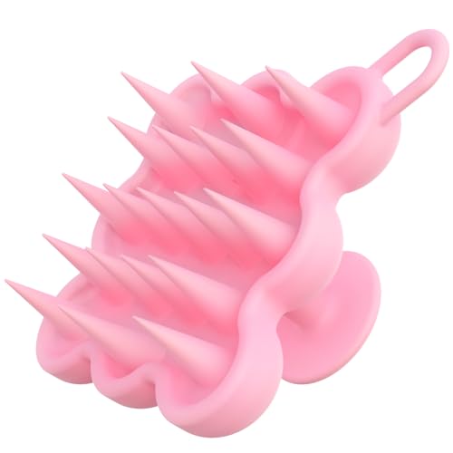 Silicone Scalp Massager Shampoo Brush for Hair Growth, Dandruff Removal & Wet/Dry Care, Hair Scrubber Scalp Stimulator Exfoliator Brush with Soft Bristles for Men & Women, Pink