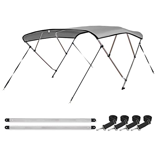 Leader Accessories Light Grey 4 Bow 8 L x 54 H x 54 -60 W Bimini Top Boat Cover Include 4 Straps 2 Rear Support Poles Mounting Hardwares Storage Boot