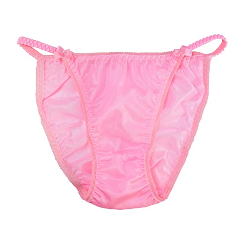 Lace Duchess Sissy Panties Antron Nylon Tricot Baby Pink String Bikini LADIES Panties Underwear size 6 7 8 (8)