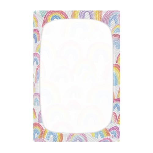 Image of Crib Sheet Breathable Soft Crib Mattress Sheet for Baby Toddler Boys Girls Fitted Crib Sheet Fit Standard Crib Mattress 52 x 28 Inch Gradient Cute Rainbows